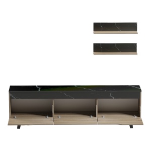 Set mobilă living Kasia, stejar sonoma/negru, 180x35x48.5 cm - Img 2
