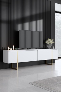 Set mobilier living Model Luxe, Alb/Auriu, 160x35x80 cm - Img 2