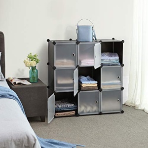 Sistem de depozitare modular din plastic, 9 cuburi Model Ezra, Negru/alb, 93x31x93 cm - Img 3