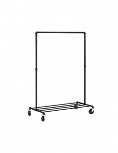 Suport mobil pentru haine cu bară pentru umerașe și raft inferior, pe roți, Oțel, Negru, 100 × 49 × 163 cm