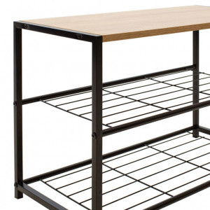 Suport Pantofi Ramon 6 Perechi Culoare Stejar Modern Cu Cadru Metalic Negru 63x30x43 cm - Img 3