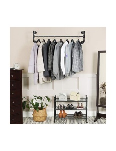 Suport pentru haine montat pe perete, Songmics, Negru, HSR64BK, 110 x 30 x 29 cm - Img 2