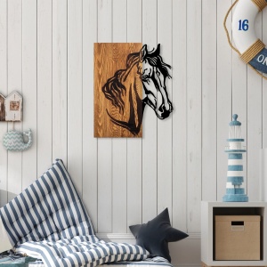 Tablou din lemn si metal Horse Nuc 48x57 cm - Img 3
