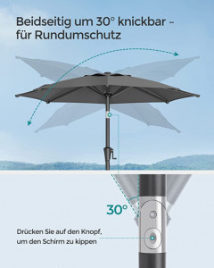 Umbrela de soare, Songmics, 30 grade, 210 cm, UPF 50+, Gri - Img 2