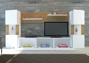 Ansamblu Comoda TV Lore Alb-Teak - Img 1