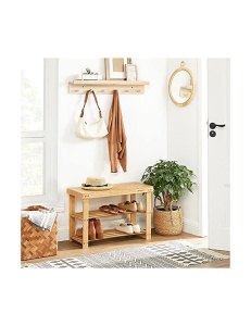 Banca cu suport pantofi Model Isabelle, Natural, 28.5x70x45 cm - Img 2