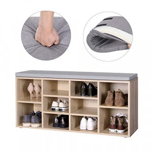 Banca cu suport pantofi Model Kace, Natural / Gri, 104x30x48 cm - Img 6