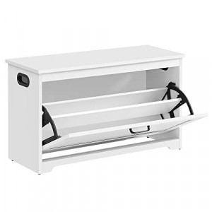 Bancă pantofar cu ușă rabatabilă și compartiment interior reglabil, Alb, 80 × 30 × 46 cm
