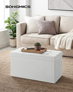Bancă pliabilă cu spațiu de depozitare 80 L și șezut tapițat, Alb, 76 × 38 × 38 cm - Img 2