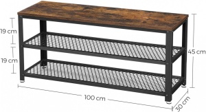 Bancheta cu suport pantofi Model Selene, Maro rustic/Negru, 100x30x45 cm - Img 7