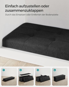 Bancuta Hol cu Spatiu de Depozitare, Velvet Vault, Negru Cerneala, 110x38x38 cm - Img 6