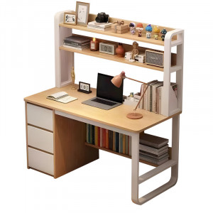 Birou cu Biblioteca Pako World, model Soco, 120x144x50 cm, Natural/Alb - Img 2