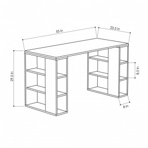 Birou cu Biblioteca Salvador, model Colmar, 140x75x60 cm, Alb/Stejar - Img 3