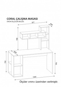 Birou cu Biblioteca Salvador, model Coral, 140x153.8x60 cm, Alb/Stejar Cordoba - Img 5
