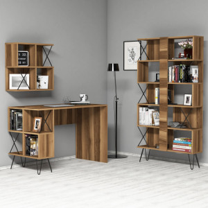 Birou cu Biblioteca Salvador, model Extra2, 120x78.8x60 cm, Nuc/Negru
