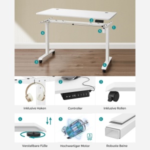 Birou reglabil Songmics Alb 120x60x119 cm - Img 6