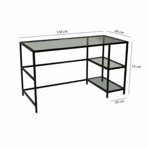 Birou Salvador, model Calisma, 130x75x60 cm, Negru/Sticla - Img 2
