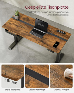 Cadru pentru Birou Vasagle, model Milani, 140x72-120x60 cm, Maro/Negru - Img 6