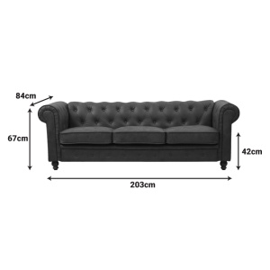 Canapea Chesterfield, maro antichizat, 3 locuri, 203x84x67 cm - Img 5