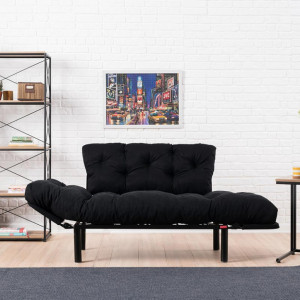 Canapea extensibila 2 locuri PWF-0018 cu stofa de culoare neagra 155x73x85cm - Img 5