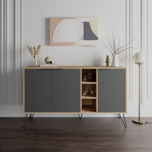 Comoda Model Clara Console, Stejar/Antracit, 142x35.6x83 cm - Img 1