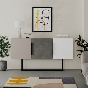 Comoda Model Estella, Bej/Alb, 150x42x79 cm - Img 4