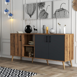 Comoda Model Exxen, Nuc/Antracit, 180x45x80 cm - Img 1