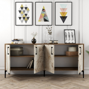 Comoda Model Kiev, Nuc/Alb marmorat, 180x35x78 cm - Img 2