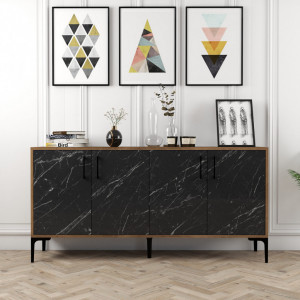 Comoda Model Kiev160, Nuc/Negru marmorat, 160x35x78 cm - Img 1