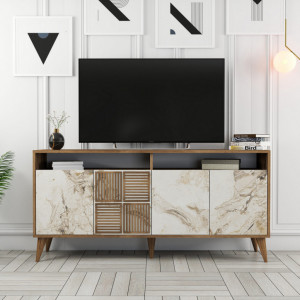 Comoda Model Milan, Nuc/Alb marmorat, 160x35x78 cm - Img 5