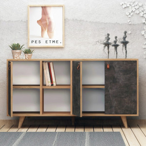 Comoda Model Planky, Stejar/Gri, 140x40x86 cm - Img 2