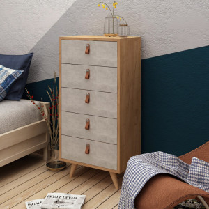 Comoda Model Spanze, Stejar/Bej, 50x40x103 cm - Img 2
