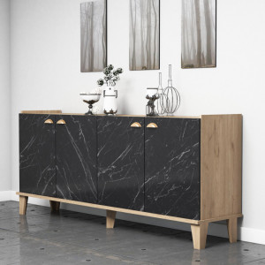 Comoda Model Sumer, Stejar/Negru marmorat, 180x41x77.8 cm - Img 1