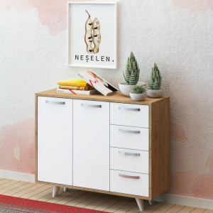 Comoda Model Waga, Stejar/Alb, 100x35x82 cm - Img 2