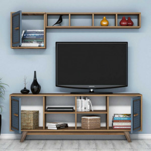 Comoda TV Ayla - Walnut, Blue - Img 2