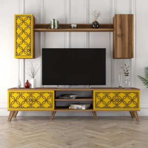 Comoda TV Class S - Walnut, Yellow - Img 4