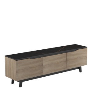 Comodă TV Kasandra, negru/stejar sonoma, 180x35x48.5 cm - Img 3