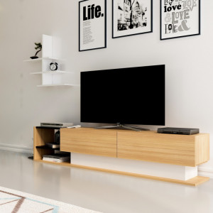 Comoda TV Liza - Teak, Alb - Img 2