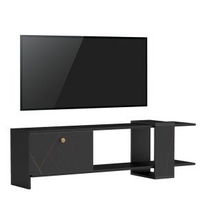 Comodă TV Model Standi, Negru/Negru marmorat, 120x25x36.8 cm