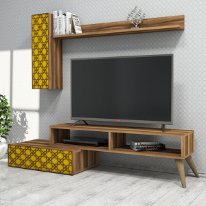 Comoda TV Planet - Walnut, Yellow - Img 1