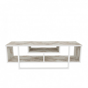 Comoda TV Salvador, Model Asal, 120x40.2x35.2 cm, Alb marmorat/Alb - Img 6