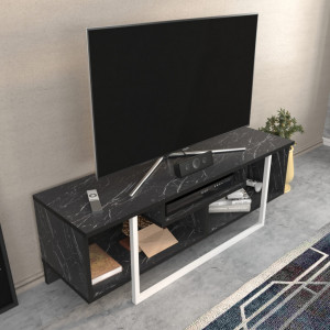 Comoda TV Salvador, Model Asal, 120x40.2x35.2 cm, Negru/Alb - Img 4