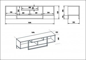 Comoda TV Salvador, Model Asal, 149.4x40.2x35.2 cm, Alb/Negru - Img 4