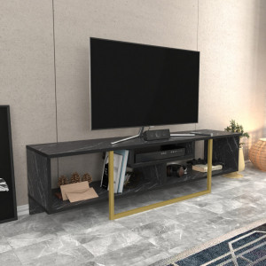 Comoda TV Salvador, Model Asal, 150x40x35.2 cm, Negru/Auriu - Img 2