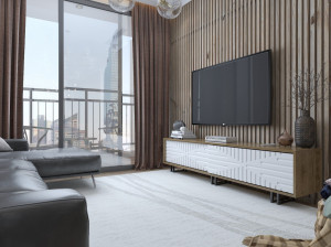 Comoda TV Salvador, Model Askal, 180x47.4x35 cm, Stejar/Alb - Img 2