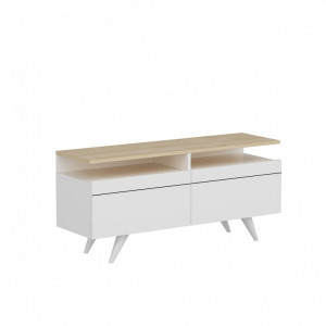 Comoda TV Salvador, Model Berlin120, 120x52x35 cm, Stejar/Alb - Img 4