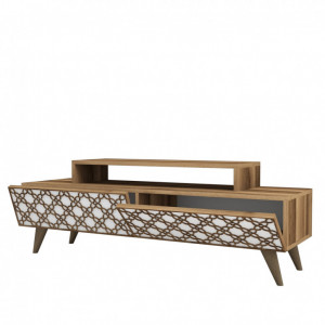 Comoda TV Salvador, Model City, 140x48.8x41.8 cm, Nuc/Alb - Img 3