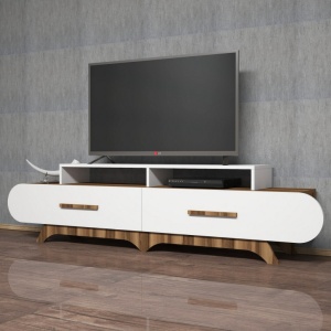 Comoda TV Salvador, Model Flora, 205x50x36.8 cm, Nuc/Alb - Img 2