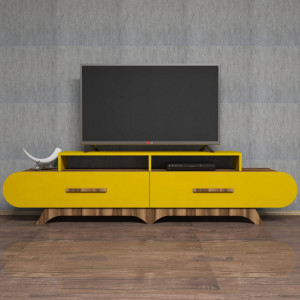 Comoda TV Salvador, Model Flora, 205x50x36.8 cm, Nuc/Galben - Img 3