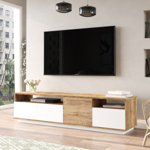 Comoda TV Salvador, Model FR5, 180x44.6x44.5 cm, Pin Atlantic/Alb - Img 2